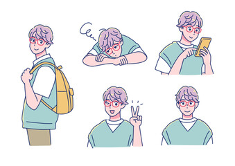 アニメタッチの男子　表情セット