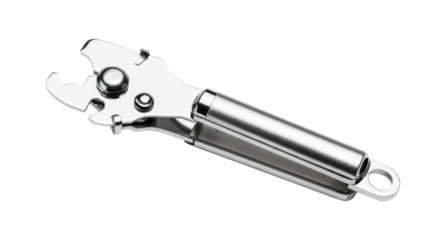 Sleek Stainless Steel MultiFunction Can Opener with Attached Loop.