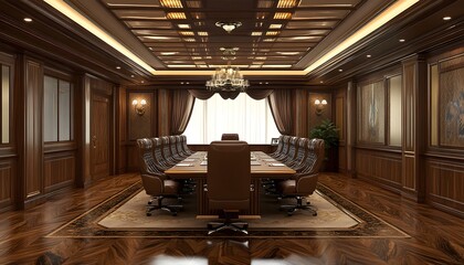 Luxurious wooden conference room interior design.