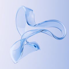 3D rendering of a transparent liquid shape floating on blue gradient background. Clean, hydrating, and futuristic aesthetic abstract design element .