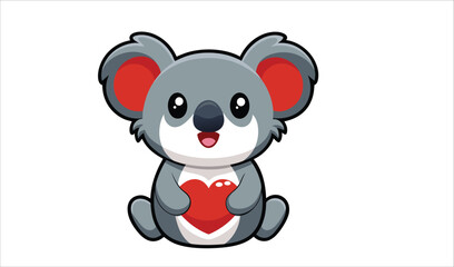Obraz premium Adorable cartoon koala holding a red heart