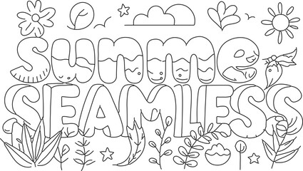 Summer wild meadow flowers coloring book for children and adults