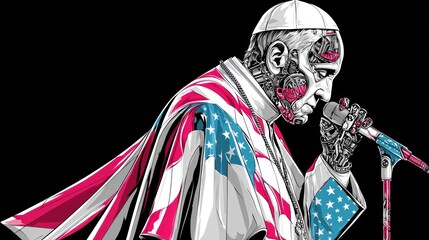 simple the pope silhouette in american flag colors, vector design, black background