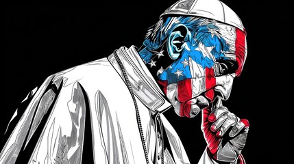 simple the pope silhouette in american flag colors, vector design, black background