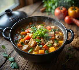 Hearty Vegetable Soup in a Bowl on a Table