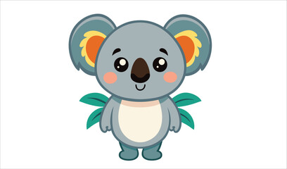 Adorable cartoon koala with eucalyptus leaves