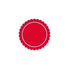 Wavy edge circle sticker. Star burst shape tags for price. Blank sale round sticker. Empty promo badge. Simple circle red wax seal. Vector illustrations set isolated on white background.
