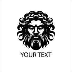 Obraz premium Vector logo of calm Zeus face, ancient Greek god illustration in bold black line art, isolated on white background