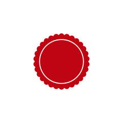 Wavy edge circle sticker. Star burst shape tags for price. Blank sale round sticker. Empty promo badge. Simple circle red wax seal. Vector illustrations set isolated on white background.