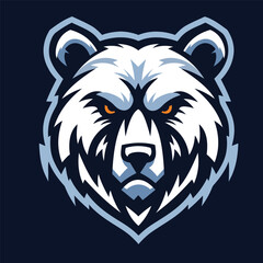 Grizzly bear head graphic with bold, angular outlines in black and light blue. 