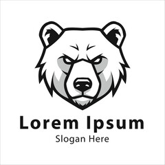 Bear head logo with bold black outlines and shading, conveying strength and fierceness. 