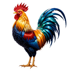 Fototapeta premium Colorful rooster isolated on transparent background in vibrant colors