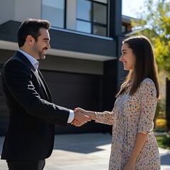 Successful Real Estate Transaction:  Home Buyer & Agent Handshake