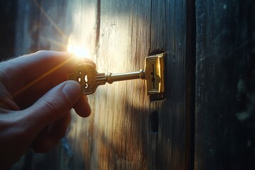 Unlocking Potential: Dramatic Key & Antique Door Photograph