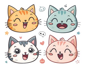 Fototapeta premium Kawaii Cat Emoji Collection – Various Facial Expressions.