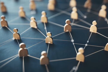 A network of interconnected figures symbolizing the social media platform, with each figure representing an influencer or audience member in light brown and navy blue tones.