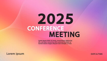 A modern template for a conference meeting announcement. This banner features an abstract colorful gradient background with soft pink, purple, and yellow tones. Subtle wavy lines add a dynamic feel.