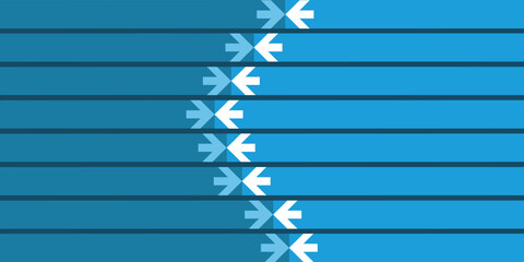 Modern abstract background with horizontal thick blue parallel bars and white opposing block arrows, ideal for business presentations, infographics, highlighting cause-and-effect or listed items.