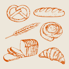 Bakery pattern set,seamless pattern  ,design of bakery-related items like bread, pastries, or baking tools 