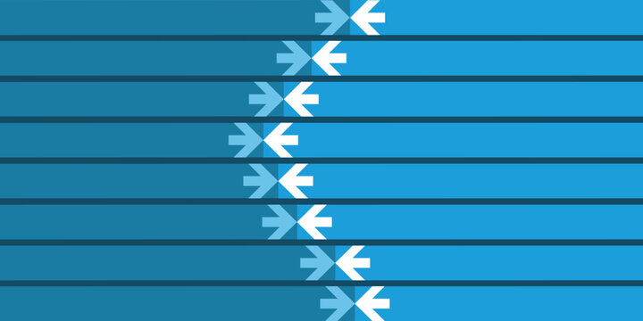 Modern abstract background with horizontal thick blue parallel bars and white opposing block arrows, ideal for business presentations, infographics, highlighting cause-and-effect or listed items.