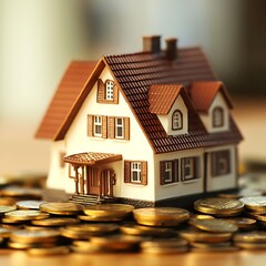 Real Estate Investment: Miniature House Model on Coins