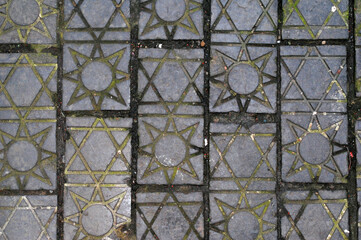 Decorated Star Pattern 19th Century Pavement Black Bricks 