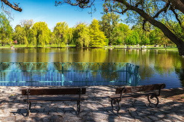 Lake in park Stromovka in Prague, Czech republic