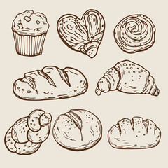 Bakery pattern set,seamless pattern  ,design of bakery-related items like bread, pastries, or baking tools 