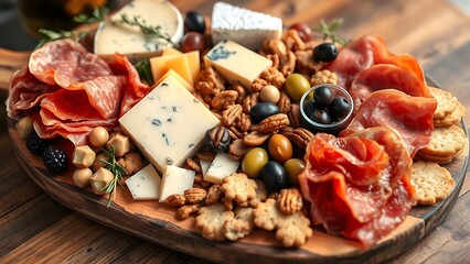 Fototapeta premium Artisan Charcuterie Board with Assorted Meats and Cheese
