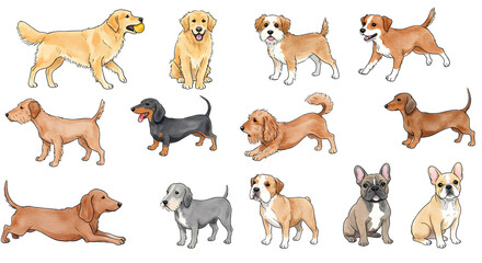 Fototapeta premium A collection of various dog breed silhouettes in different poses
