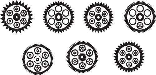 Black and white mechanical gears illustration design showing a complex engineering concept
