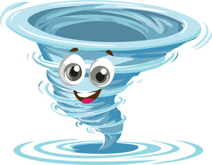 Cartoon Tornado Character Spinning with Silly Expression and Swirling Wind