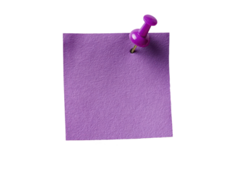 blank purple note with push pin isolated on white or transparent png
