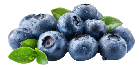 fresh blueberries with leaves isolated on white or transparent png