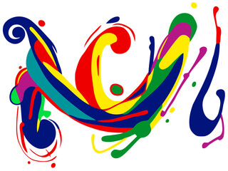 Isolated abstract colorful swirls and flowing curves, dynamic movement like a symphony of rainbow colors. Paint-like strokes on black background, energetic artistic composition.
