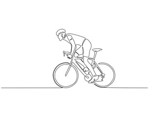 Continuous one line drawing of man riding bicycle. One line drawing illustration of athlete cycling. Sport, speed concept single line. Editable outline
