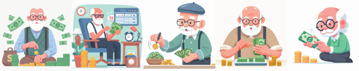 vector character grandfather counting money