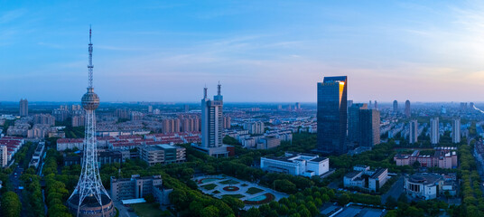 Fototapeta premium Aerial view of urban scenery in the suburbs of Shanghai at sunset.