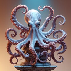 Fototapeta premium statue octopus on a white background sculpture ceramic porcelain art design decoration interior item clay architecture ornament object craft hobby sea animal abstract blue pattern background isolated