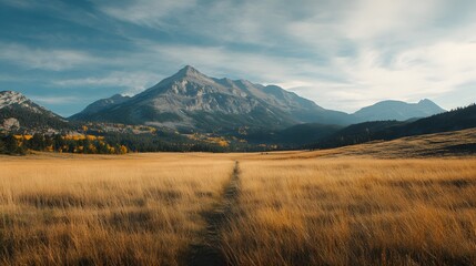 Fototapeta premium Wide shot of Waterton Lakes National Park with mountain backdrop