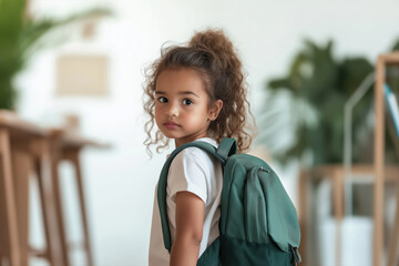 girl go to school with backpack