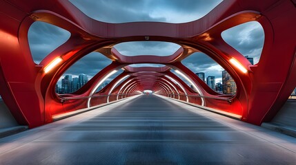 Wide-angle image of the Peace Bridge connecting Calgary downtown