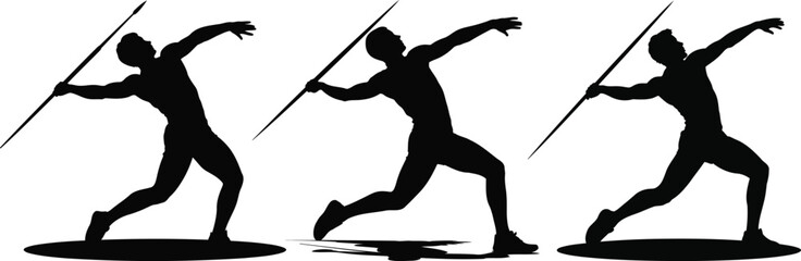 Javelin Throw Action Sequence Silhouette Design, Transparent Background.