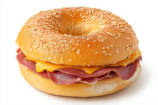 bagle ham cheese, isolated on white background.