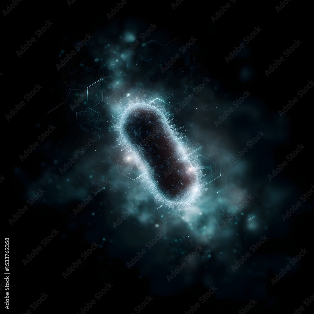 Wall mural a glowing microbe shaped icon floating in a digital interface
