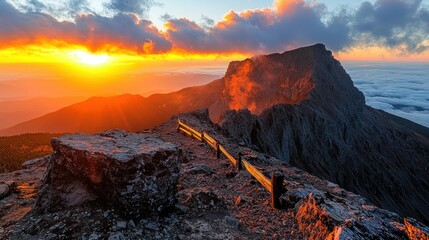 Dramatic sunrise over mountain peak