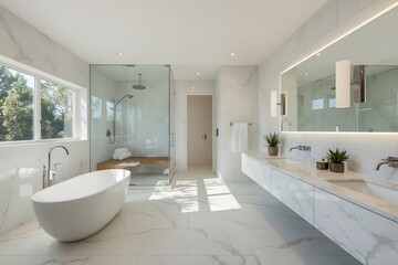 Luxurious bathroom with sauna in a modern home.