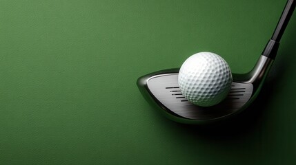 Green golf club and ball positioned against vivid backdrop, highlighting precision and passion of golf with clean, minimalist composition