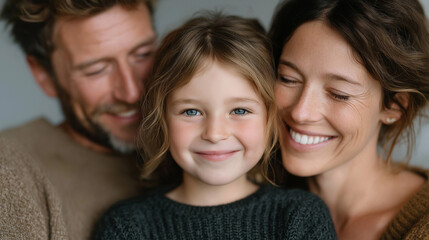 Millennial parents and preteen daughter laughing and tickling each other on cozy living room floor during a joyful weekend moment, family bonding, emotional connection, parenting moments, playful li