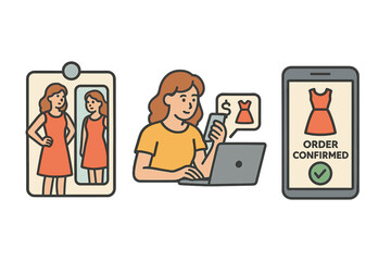 Female shopping online and in-store experience with dresses